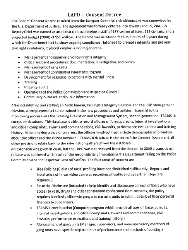 Letter that talks about opposing the Federal Consent Decree Act