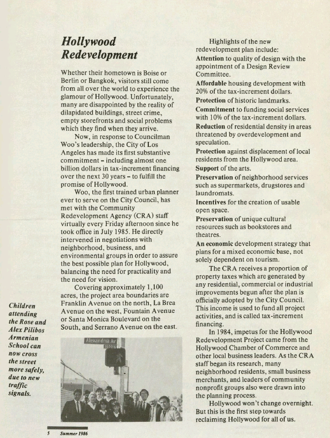 Report for the redevelopment of Hollywood stating the highlights of the renovation.